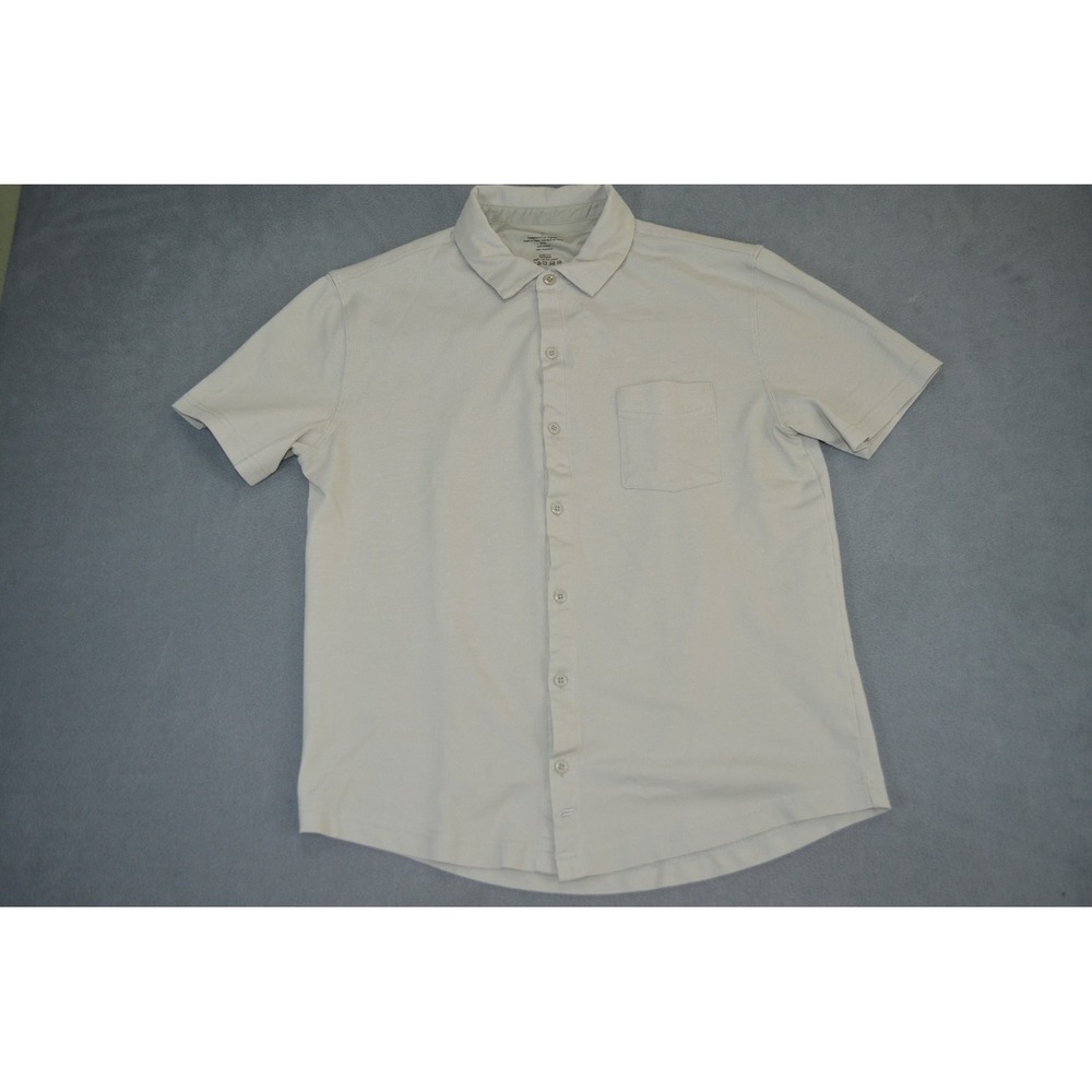 Fabletics Men's M The Dash Short Sleeve Button Up Shirt Beige  Knit